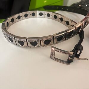 Lady Nadim Black Smooth Leather Silver Heart Belt Size Large Western
